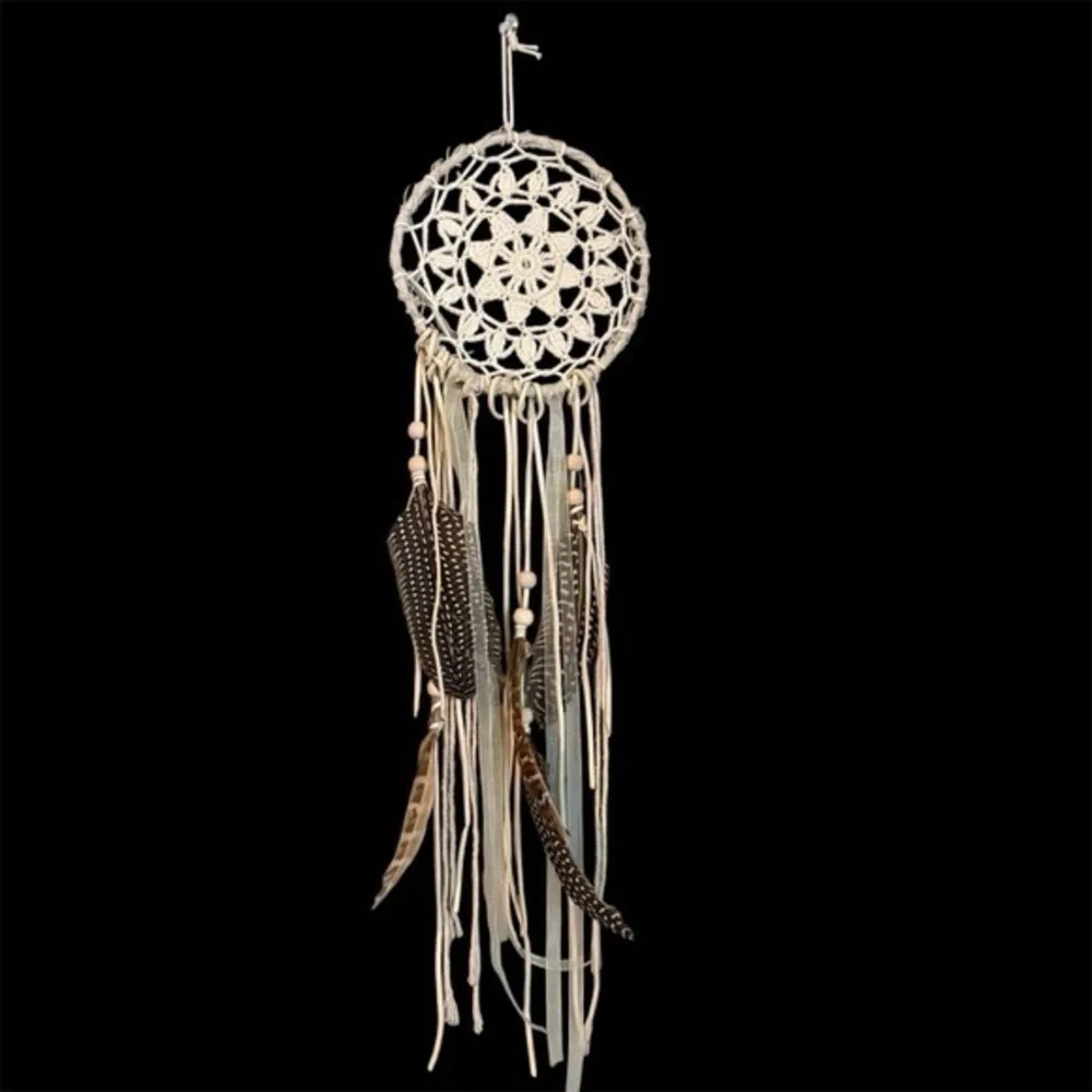 Boho Crochet Dream Catcher Wall Feather Tassel Decor Free People Style ~ 18”